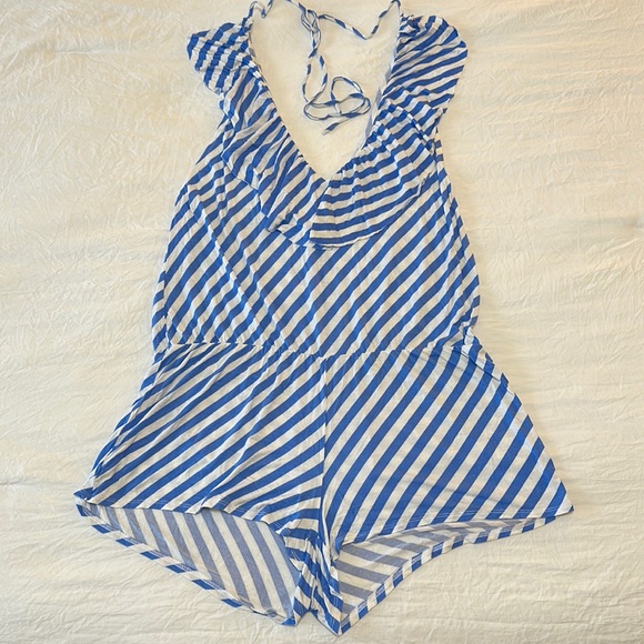 Victoria's Secret Pants - Victoria’s Secret Blue and White Striped Halter Romper